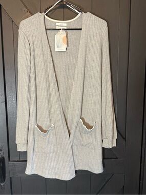 Blu Pepper Light Gray Ribbed Open Cardigan